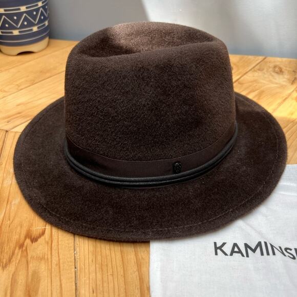 NWT Helen Kaminski Brown/Black Chesterfield/Charcoal Fedora Hat - Picture 2 of 9